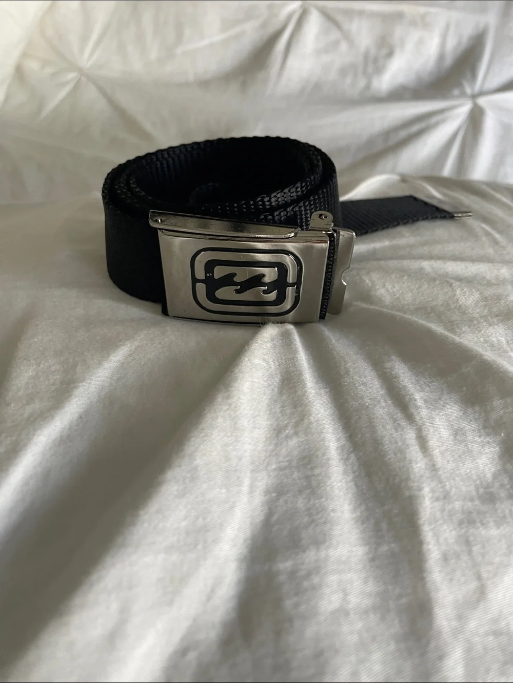 Billabong Black Webbing Belt with Silver Logo Buckle